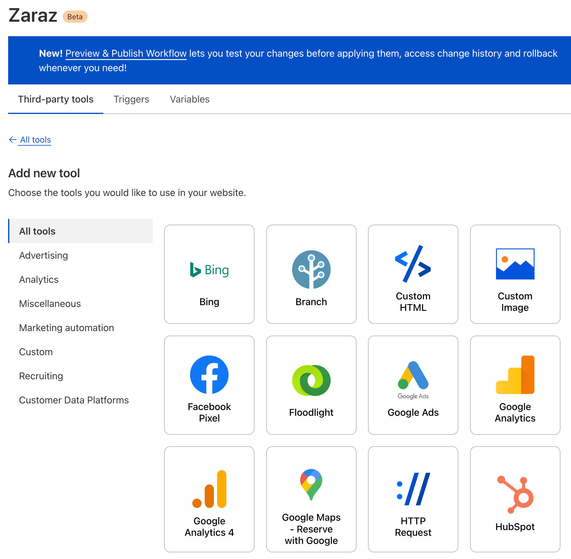 Available Zaraz integrations